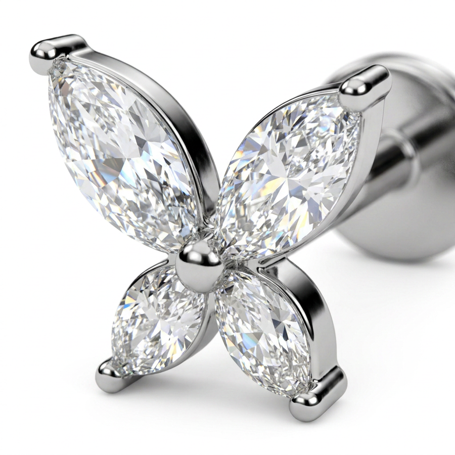 Piercing con farfalla in Acciaio Chirurgico 316L - Piercing per lobo, helix, forward helix, conch, flat, tragus