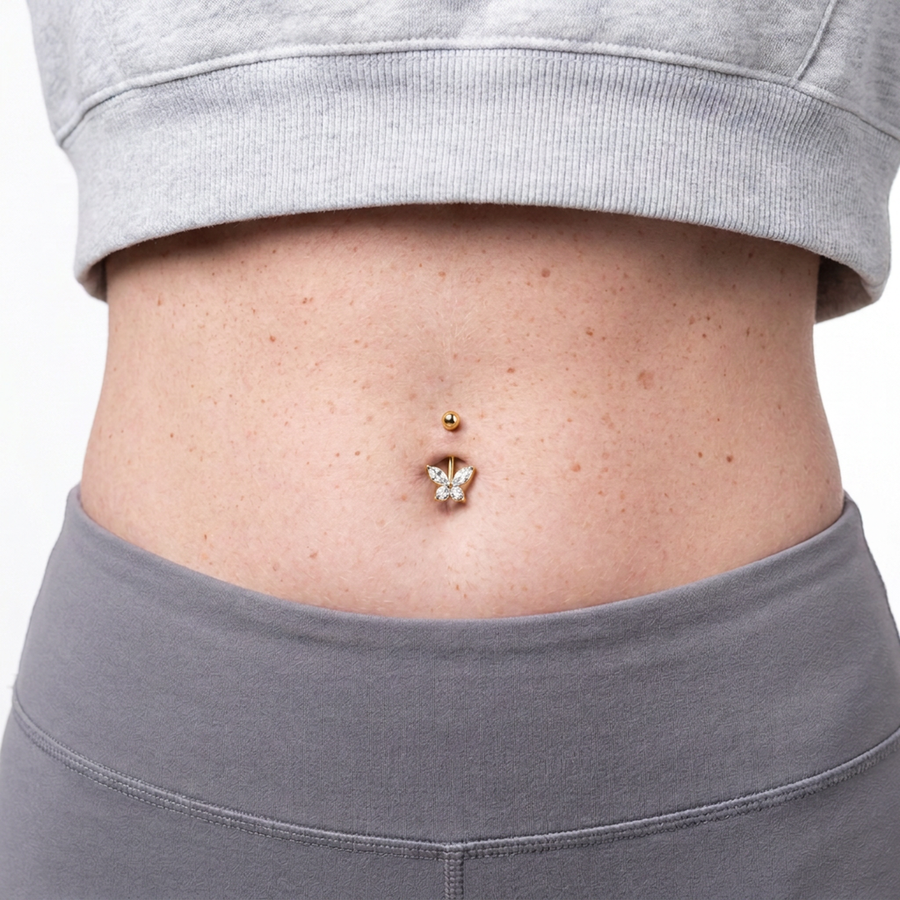Piercing con farfallina di zirconi in Titanio G23 - Piercing per ombelico