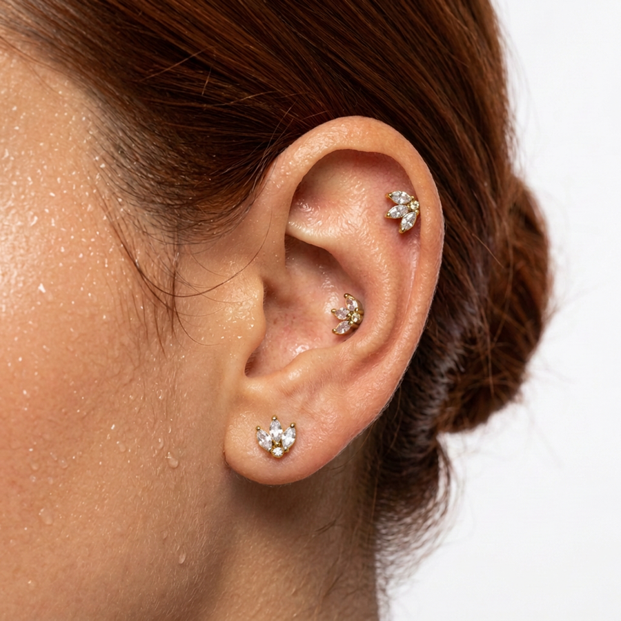 Piercing Helix a Tulipano in Acciaio Chirurgico con Zirconi