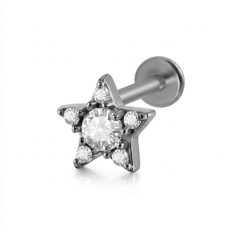 Piercing Stella con Zirconi in Acciaio Chirurgico 316L