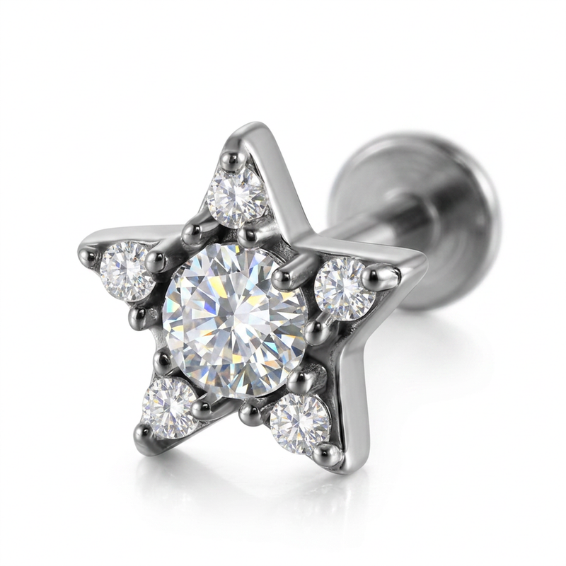 Piercing Stella con Zirconi in Acciaio Chirurgico 316L