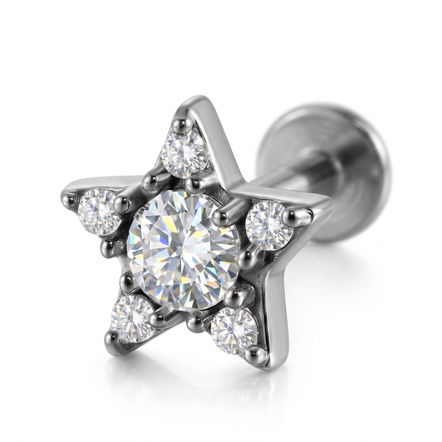Piercing Stella con Zirconi in Acciaio Chirurgico 316L