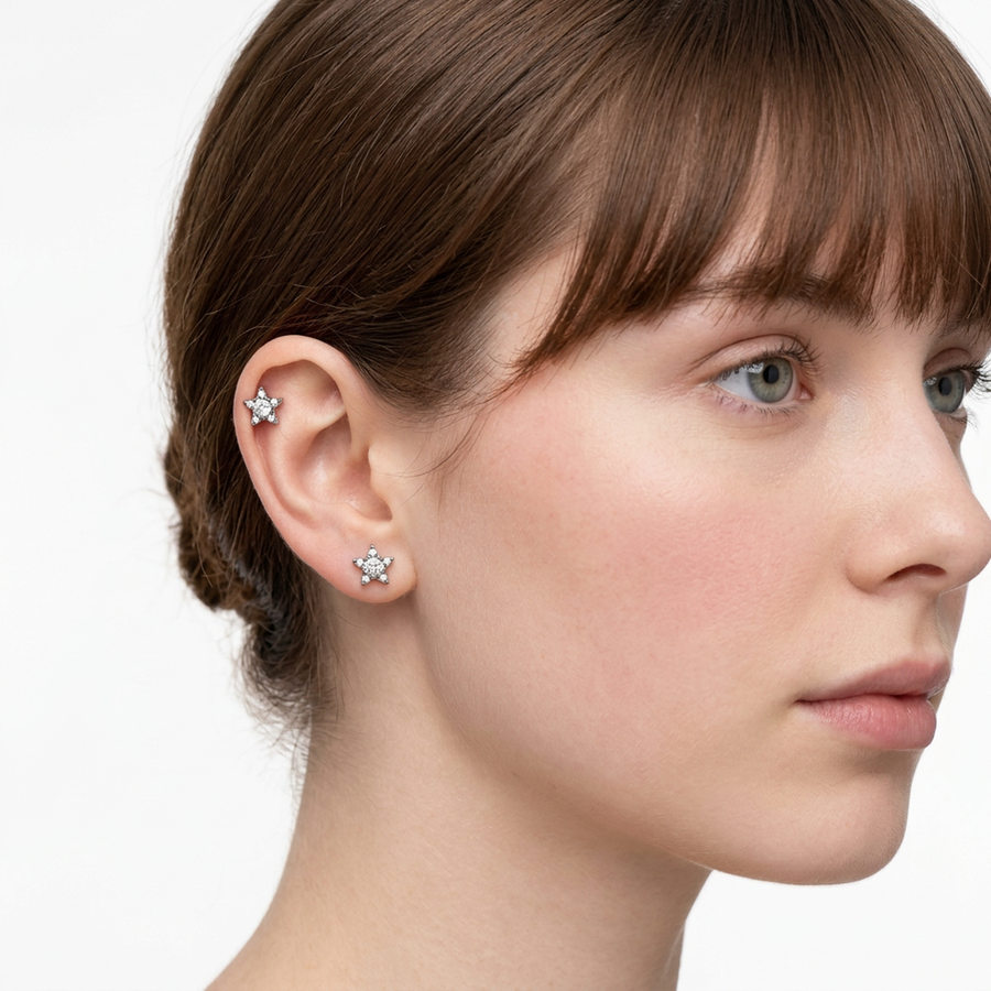 Piercing Stella con Zirconi in Acciaio Chirurgico 316L