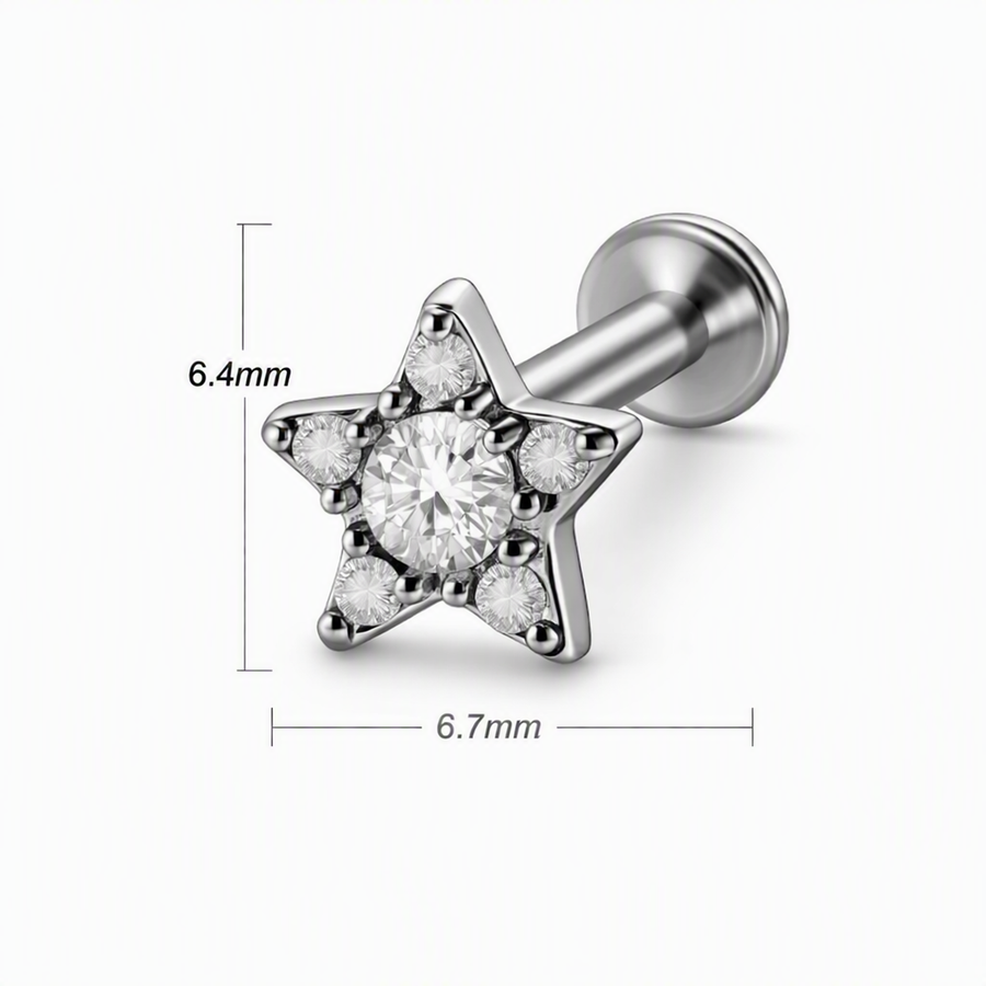 Piercing Stella con Zirconi in Acciaio Chirurgico 316L
