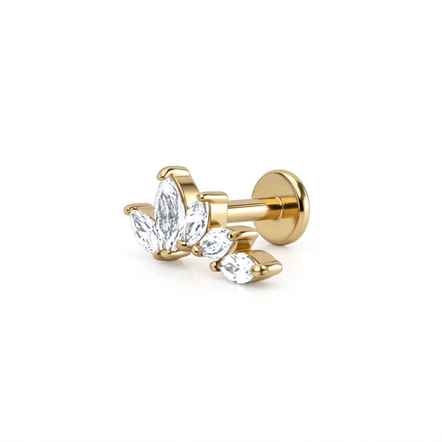 Piercing Corona a Petali con Zirconi in Acciaio Chirurgico 316L - Piercing per Lobo, helix, forward helix, conch, flat, tragus