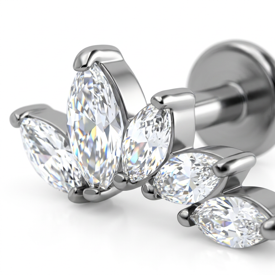 Piercing Corona a Petali con Zirconi in Acciaio Chirurgico 316L - Piercing per Lobo, helix, forward helix, conch, flat, tragus