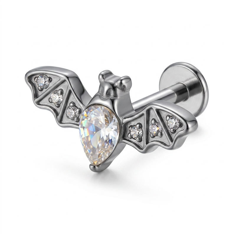 Piercing Pipistrello con Zirconi in Acciaio Chirurgico 316L