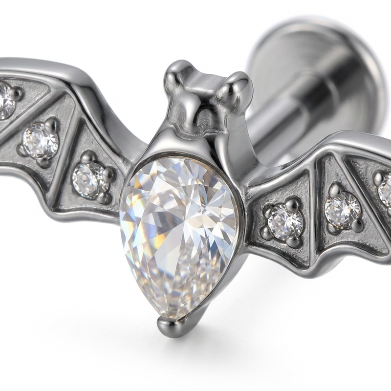 Piercing Pipistrello con Zirconi in Acciaio Chirurgico 316L