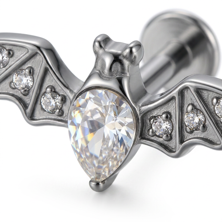 Piercing Pipistrello con Zirconi in Acciaio Chirurgico 316L