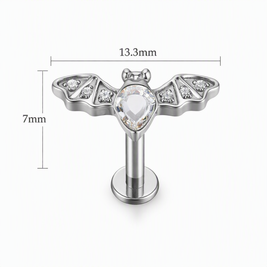 Piercing Pipistrello con Zirconi in Acciaio Chirurgico 316L