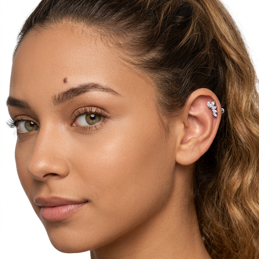 Piercing Corona a Petali con Zirconi in Acciaio Chirurgico 316L - Piercing per Lobo, helix, forward helix, conch, flat, tragus
