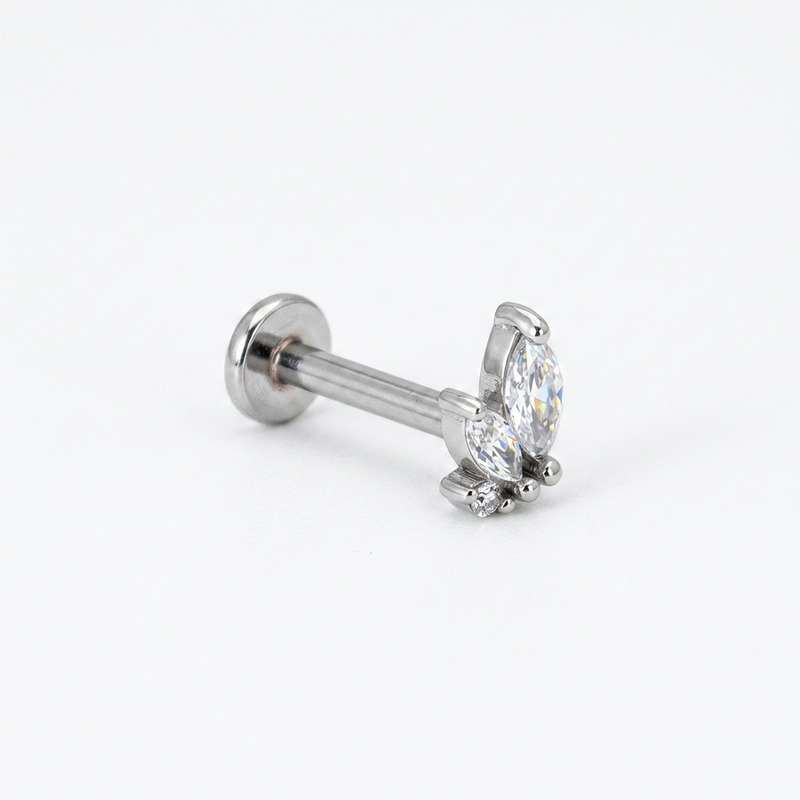 Piercing Fiamma con Zirconi in Acciaio Chirurgico 316L