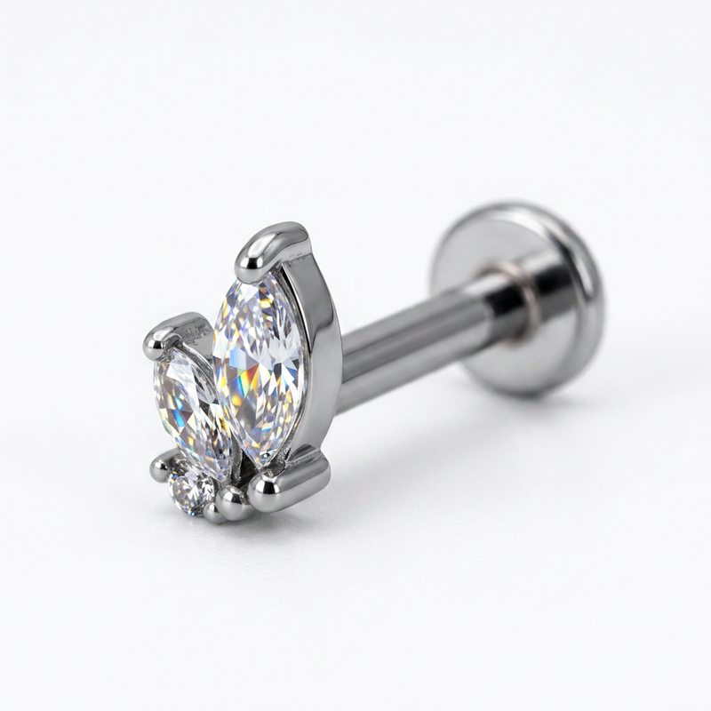 Piercing Fiamma con Zirconi in Acciaio Chirurgico 316L