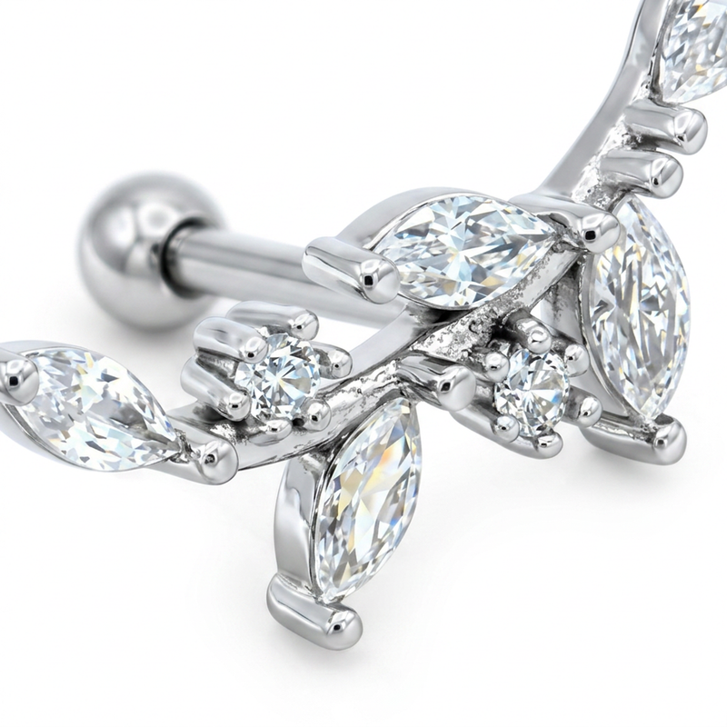 Piercing Helix a Ramoscello in Acciaio Chirurgico con Zirconi