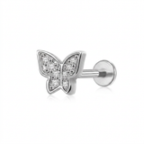 Piercing con farfalla e zirconi in Titanio F136- Piercing per Lobo, helix, forward helix, conch, flat, tragus