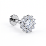 Piercing con fiore e zirconi in Titanio F136- Piercing per Lobo, helix, forward helix, conch, flat, tragus