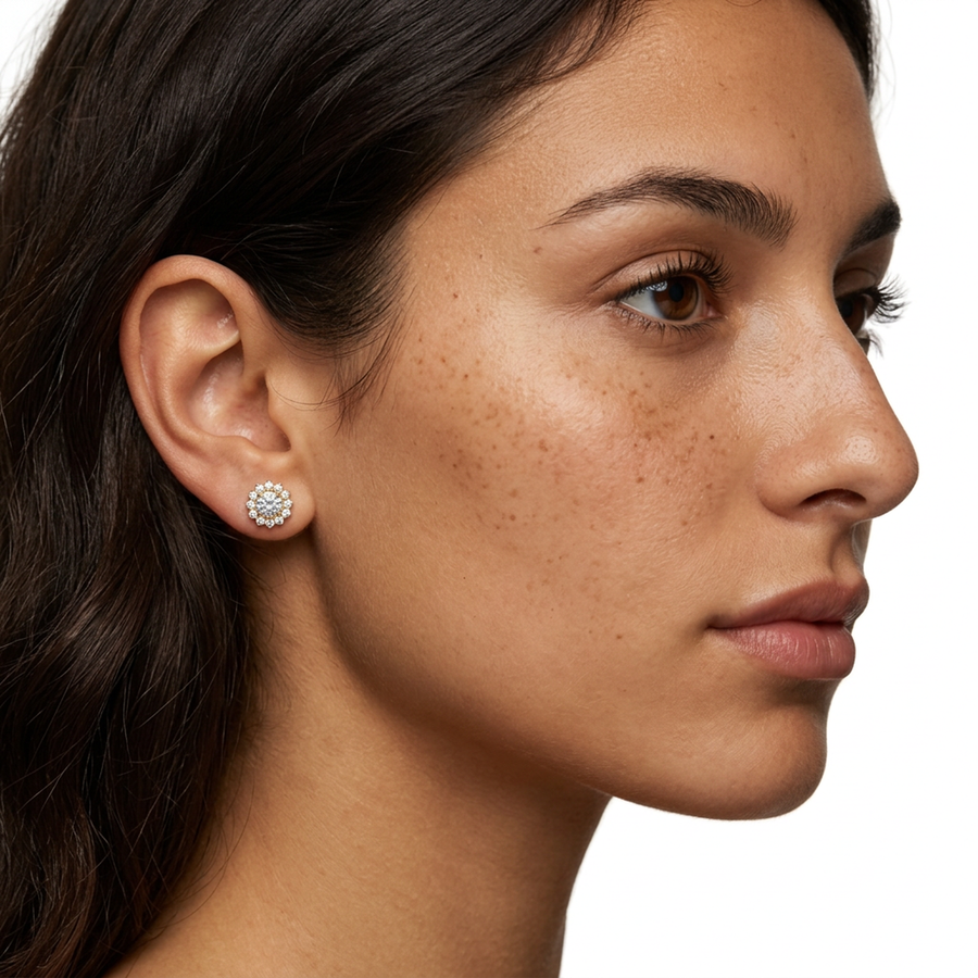 Piercing con fiore e zirconi in Titanio F136- Piercing per Lobo, helix, forward helix, conch, flat, tragus