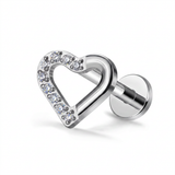 Piercing con cuore zirconi in Titanio F136- Piercing per Lobo, helix, forward helix, conch, flat, tragus