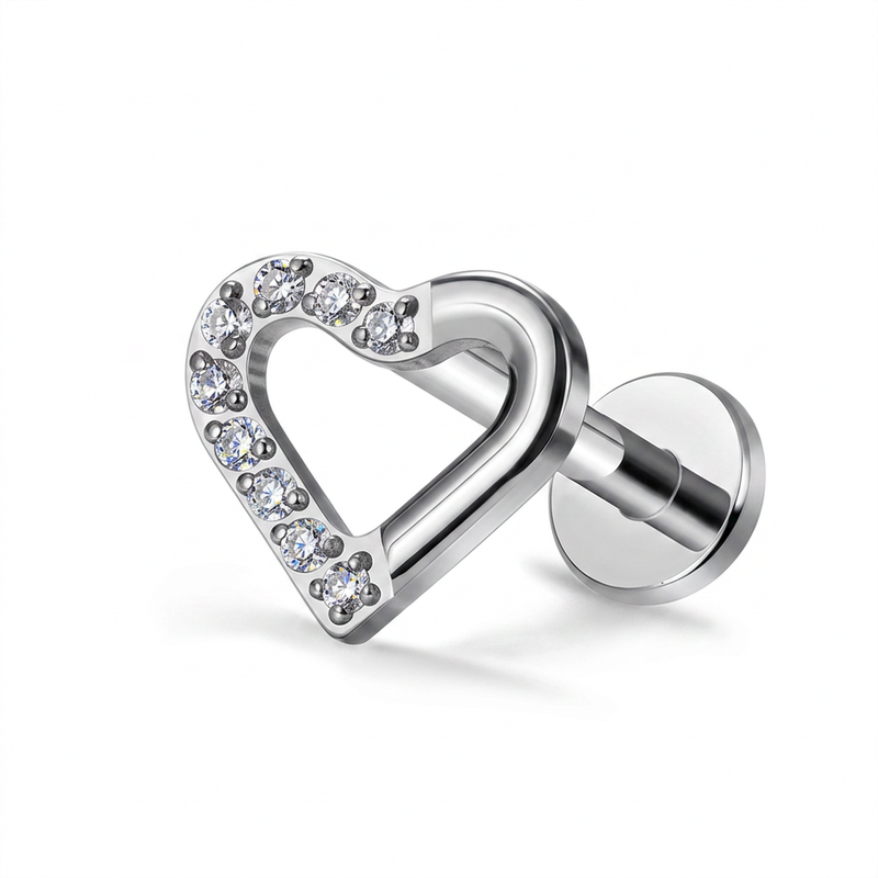 Piercing con cuore zirconi in Titanio F136- Piercing per Lobo, helix, forward helix, conch, flat, tragus