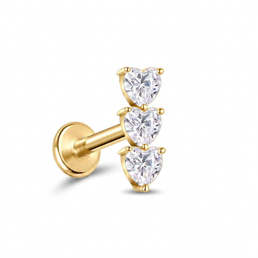 Piercing con zirconi a cuore in Titanio G23- Piercing per Lobo, helix, forward helix, conch, flat, tragus