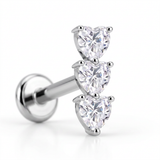 Piercing con zirconi a cuore in Titanio G23- Piercing per Lobo, helix, forward helix, conch, flat, tragus