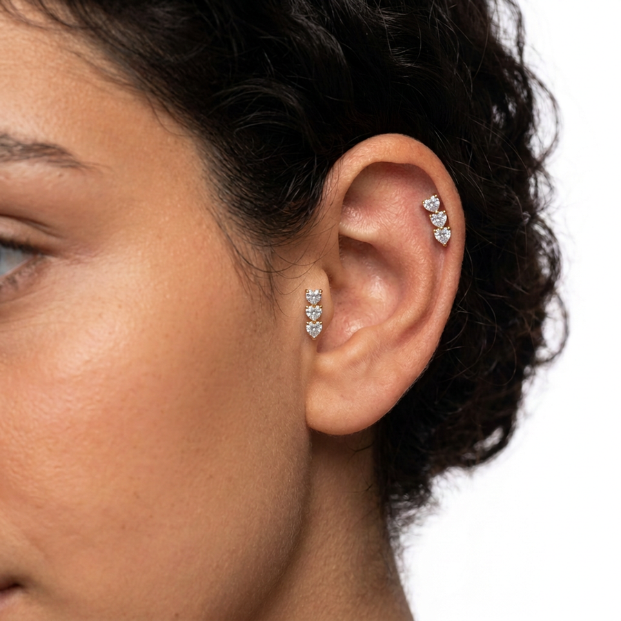 Piercing con zirconi a cuore in Titanio G23- Piercing per Lobo, helix, forward helix, conch, flat, tragus