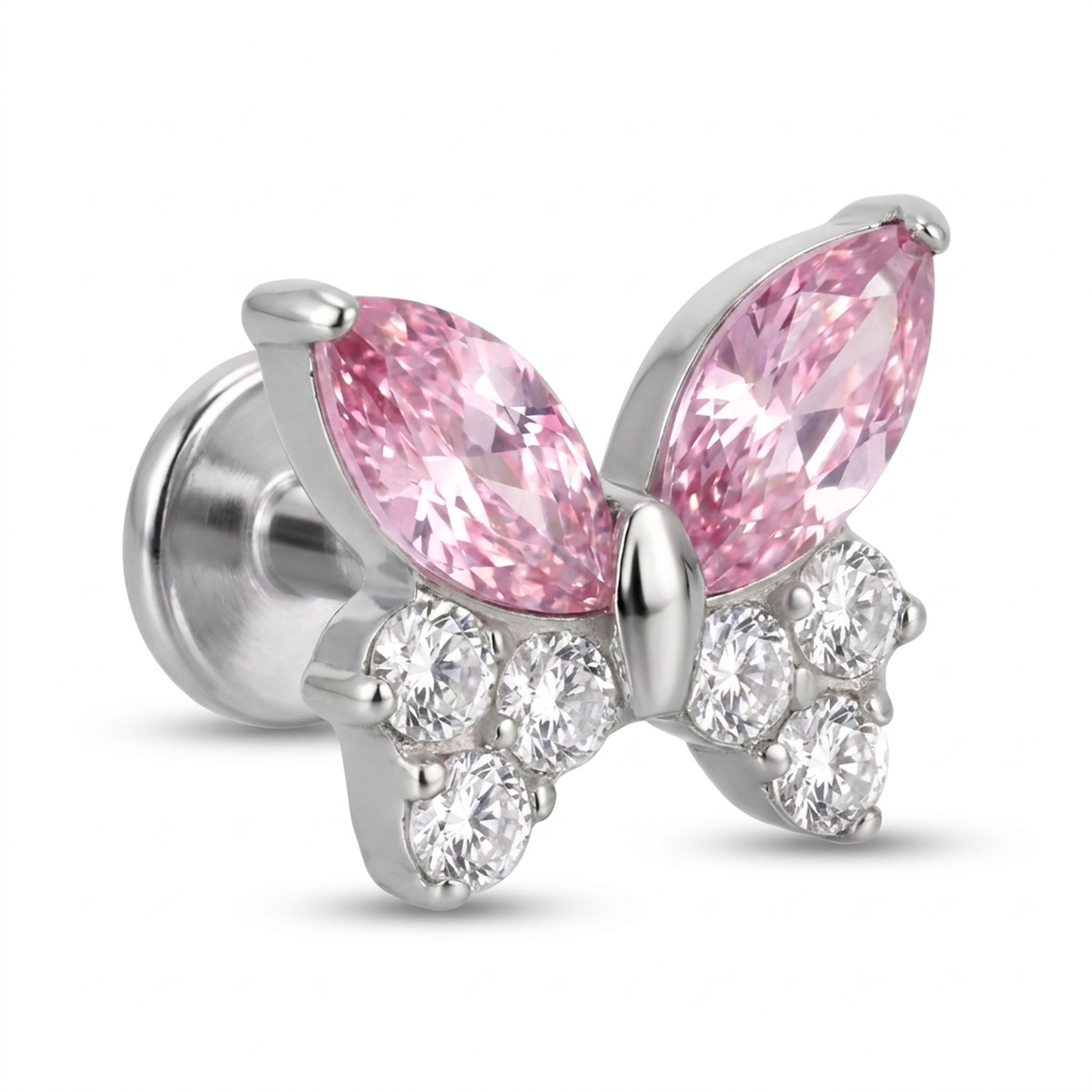 Piercing con farfalla di zirconi in Titanio G23- Piercing per Lobo, helix, forward helix, conch, flat, tragus