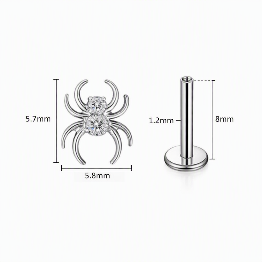 Piercing con ragno in Titanio F136- Piercing per Lobo, helix, forward helix, conch, flat, tragus