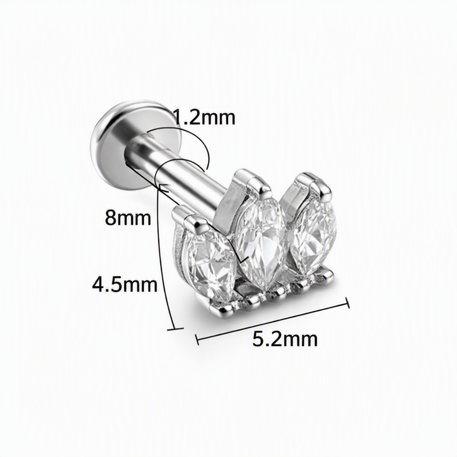 Piercing con zirconi in Titanio F136- Piercing per Lobo, helix, forward helix, conch, flat, tragus