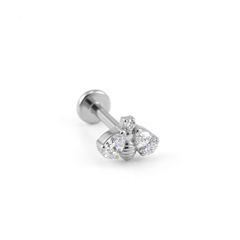 Piercing con apetta e zirconi in Titanio F136- Piercing per Lobo, helix, forward helix, conch, flat, tragus