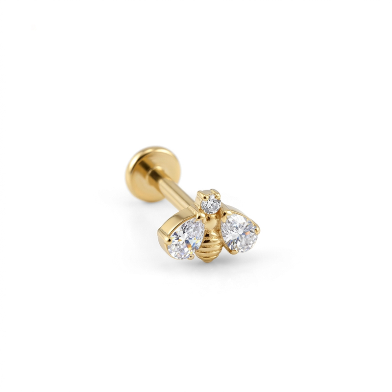 Piercing con apetta e zirconi in Titanio F136- Piercing per Lobo, helix, forward helix, conch, flat, tragus