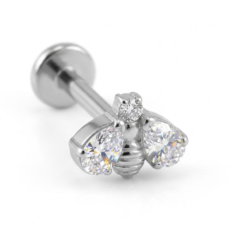 Piercing con apetta e zirconi in Titanio F136- Piercing per Lobo, helix, forward helix, conch, flat, tragus
