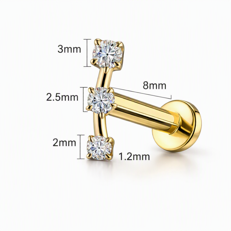 Piercing con zirconi in Titanio F136- Piercing per Lobo, helix, forward helix, conch, flat, tragus