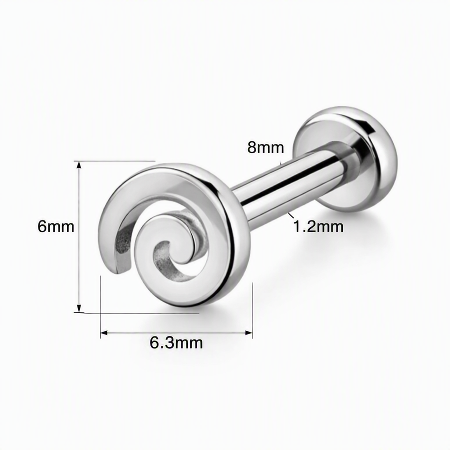 Piercing con spirale in Titanio F136- Piercing per Lobo, helix, forward helix, conch, flat, tragus