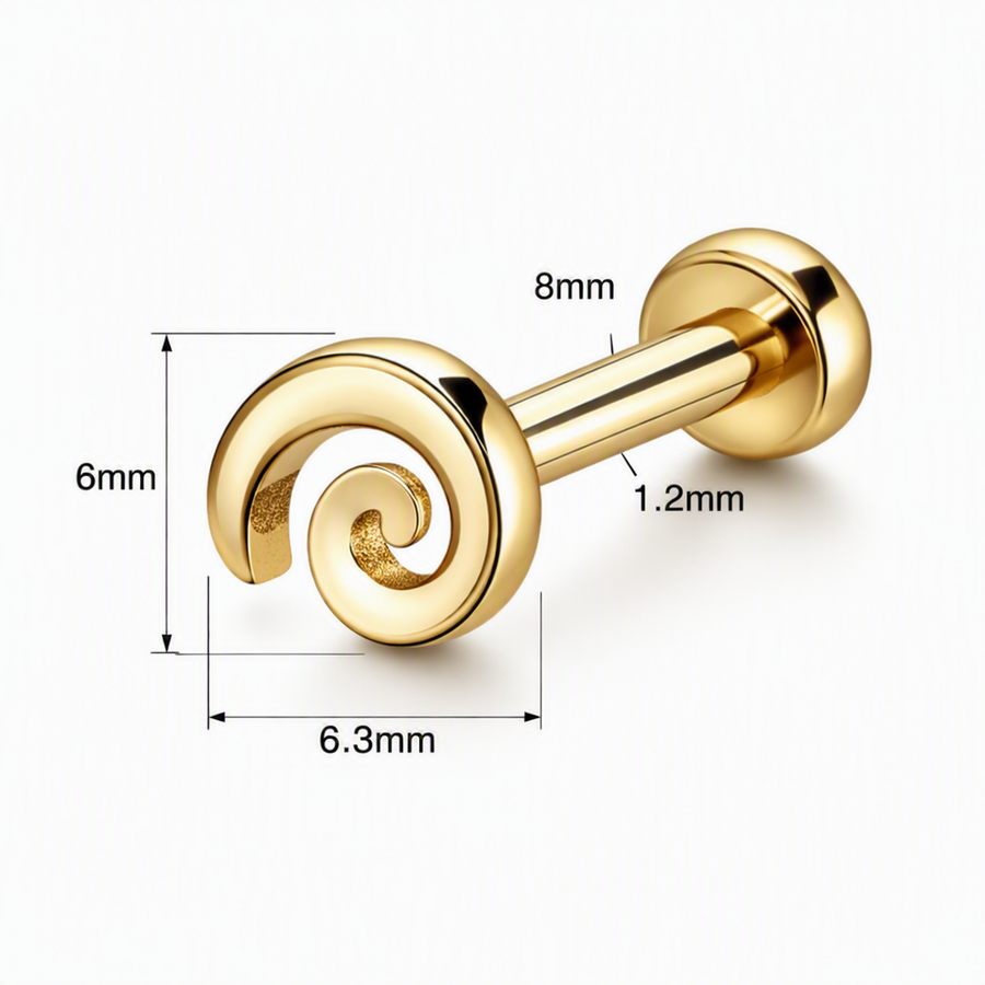 Piercing con spirale in Titanio F136- Piercing per Lobo, helix, forward helix, conch, flat, tragus
