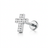 Piercing con croce e zirconi in Titanio F136- Piercing per Lobo, helix, forward helix, conch, flat, tragus