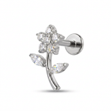 Piercing con fiore e zirconi in Titanio F136- Piercing per Lobo, helix, forward helix, conch, flat, tragus