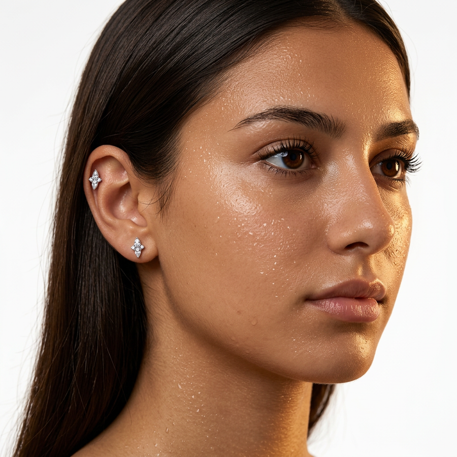 Piercing con zirconi in Titanio F136- Piercing per Lobo, helix, forward helix, conch, flat, tragus