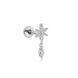 Piercing con zirconi  e pendente in Titanio F136- Piercing per Lobo, helix, forward helix, conch, flat, tragus