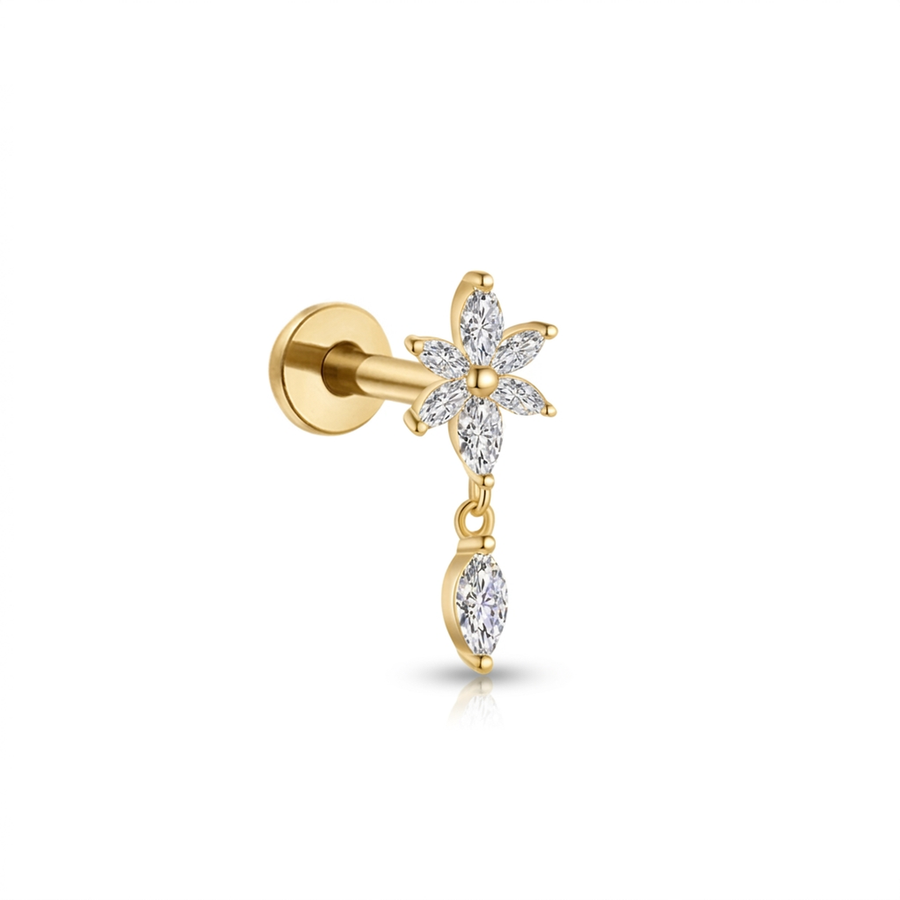 Piercing con zirconi  e pendente in Titanio F136- Piercing per Lobo, helix, forward helix, conch, flat, tragus