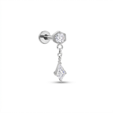 Piercing con zirconi e pendente in Titanio F136- Piercing per Lobo, helix, flat