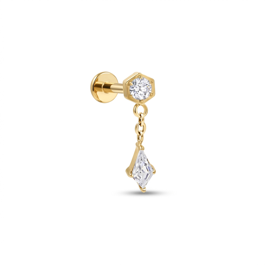Piercing con zirconi e pendente in Titanio F136- Piercing per Lobo, helix, flat