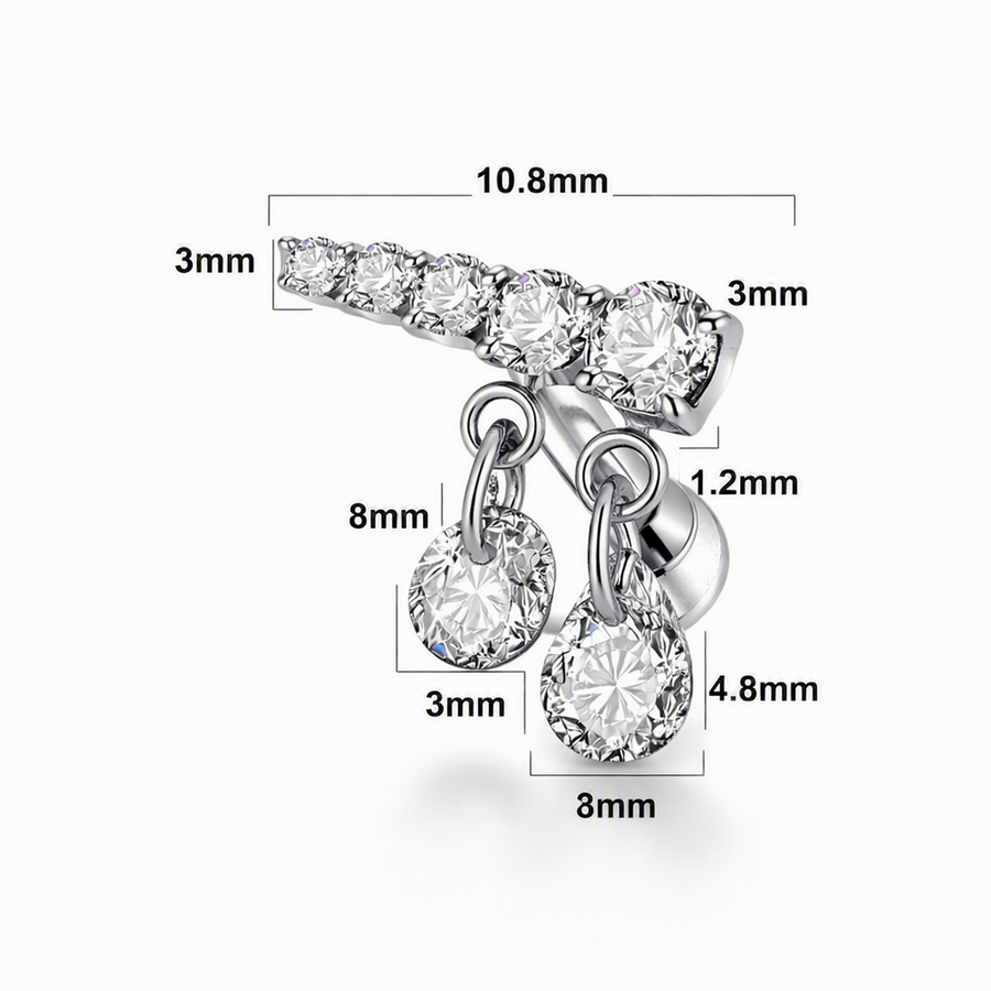 Piercing con zirconi in Titanio F136- Piercing per Lobo, helix, forward helix, conch, flat, tragus