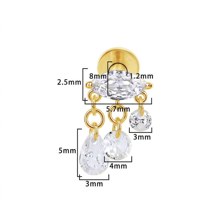 Piercing con zirconi in Titanio F136- Piercing per Lobo, helix, forward helix, conch, flat, tragus