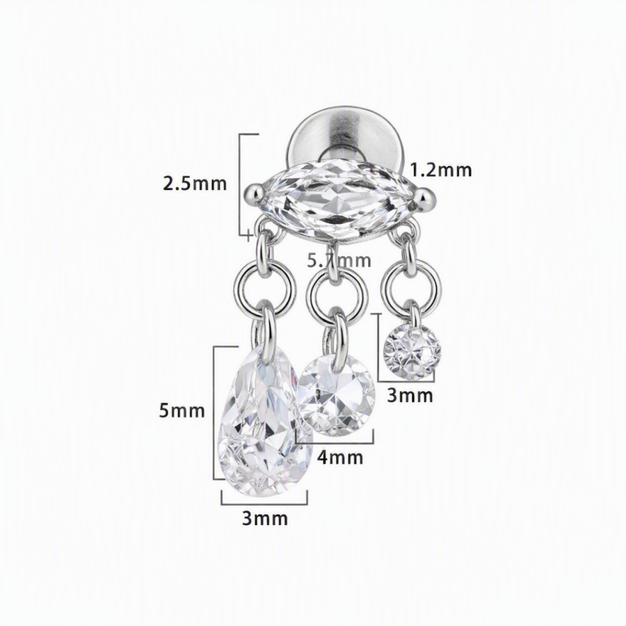 Piercing con zirconi in Titanio F136- Piercing per Lobo, helix, forward helix, conch, flat, tragus