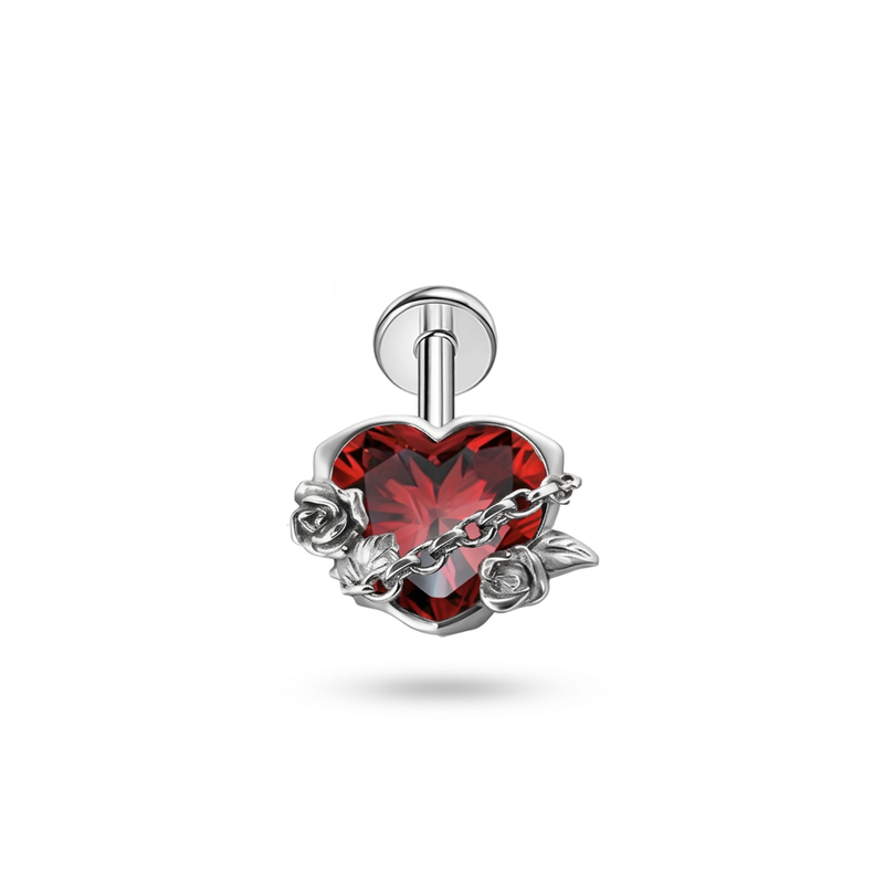 Piercing con zircone rosso in Titanio F136- Piercing per Lobo, helix, forward helix, conch, flat, tragus