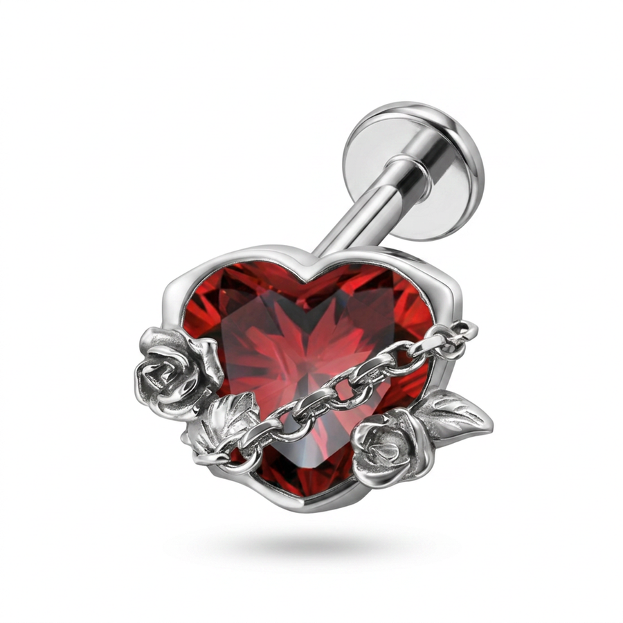 Piercing con zircone rosso in Titanio F136- Piercing per Lobo, helix, forward helix, conch, flat, tragus