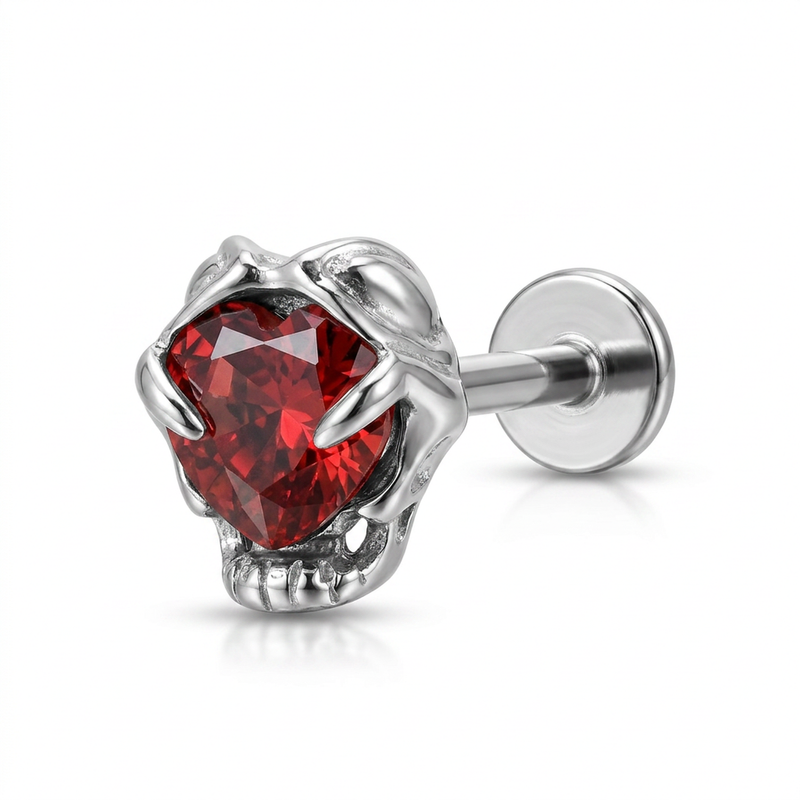 Piercing con zircone rosso in Titanio F136- Piercing per Lobo, helix, forward helix, conch, flat, tragus