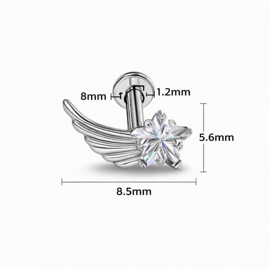 Piercing con stella e zircone in Titanio F136- Piercing per Lobo, helix, forward helix, conch, flat, tragus
