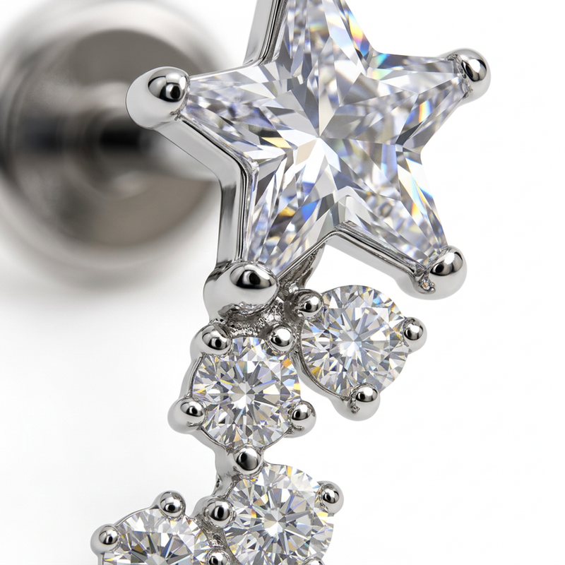 Piercing con zirconi in Titanio F136- Piercing per Lobo, helix, forward helix, conch, flat, tragus